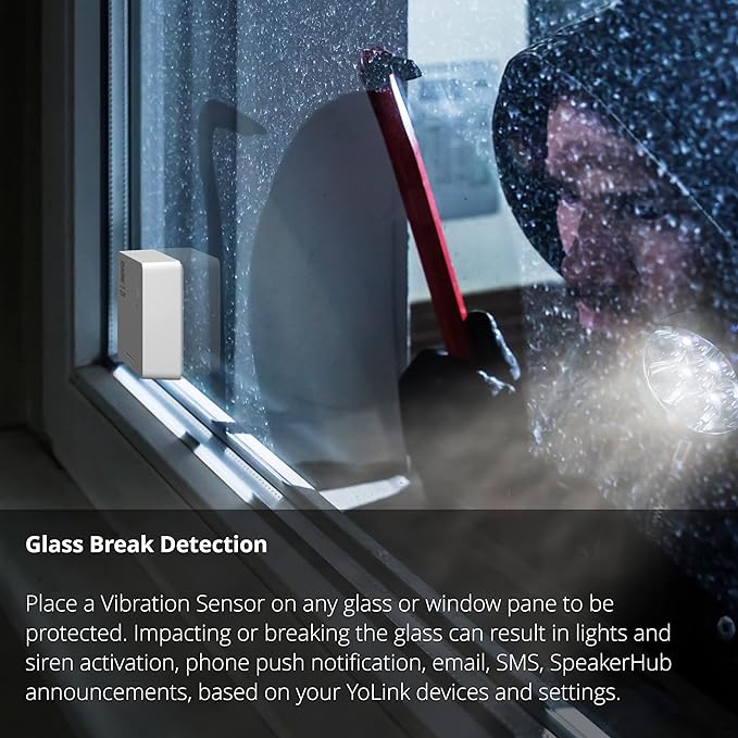 YoLink Smart Vibration Sensor, Shock Sensor, Glass Break, Hub Required