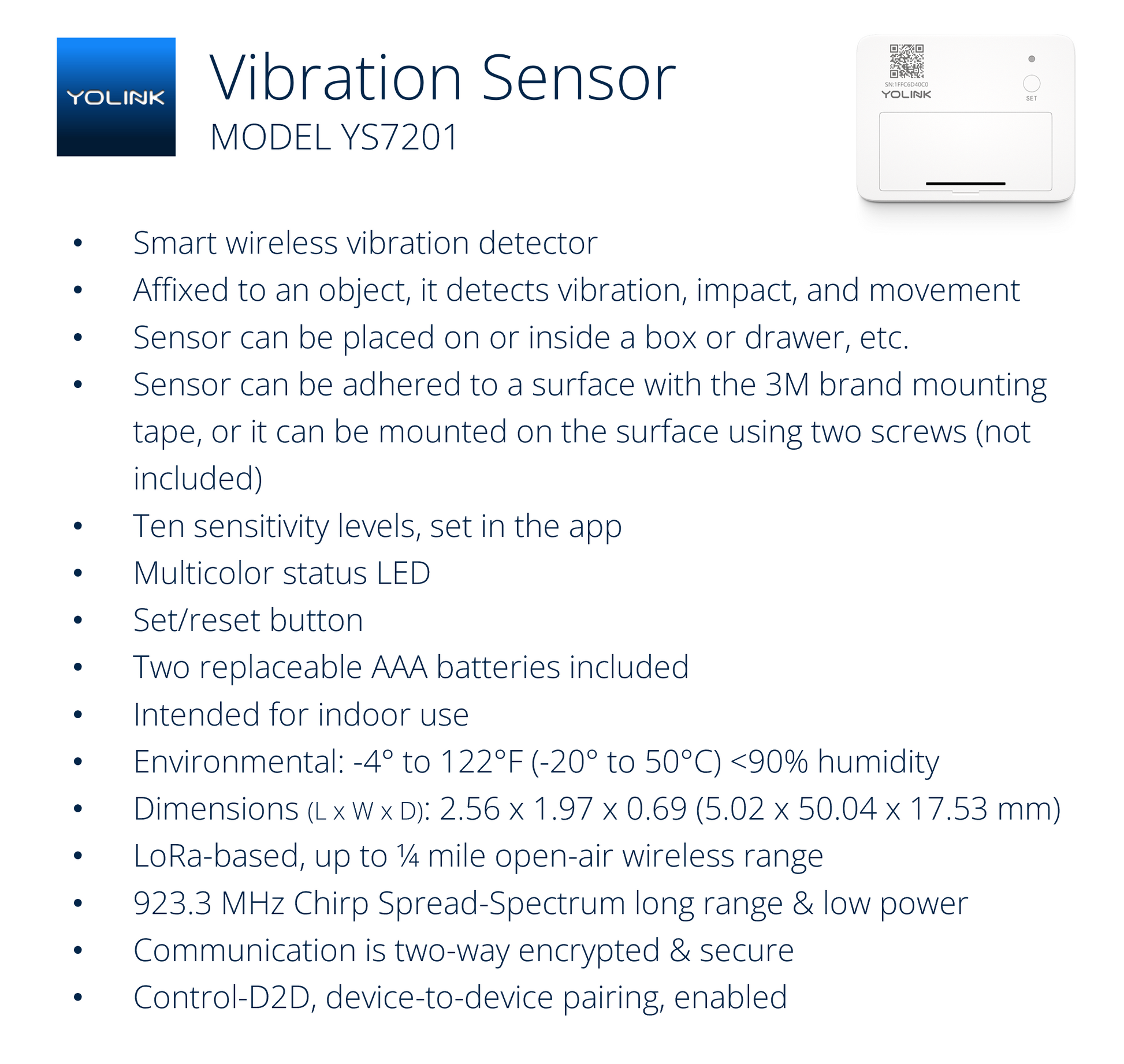 Smart wireless vibration detector descriptor.